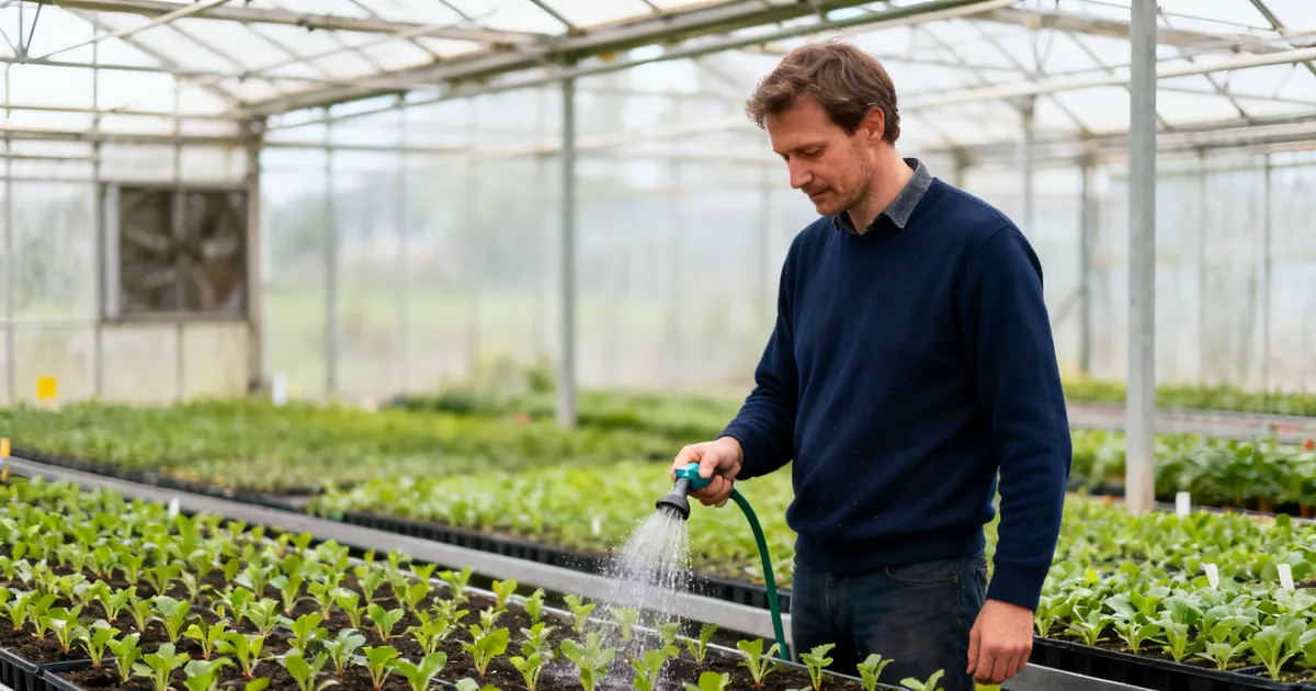 Owner of a small business planting a young hedge, a picture of slow but steady growth