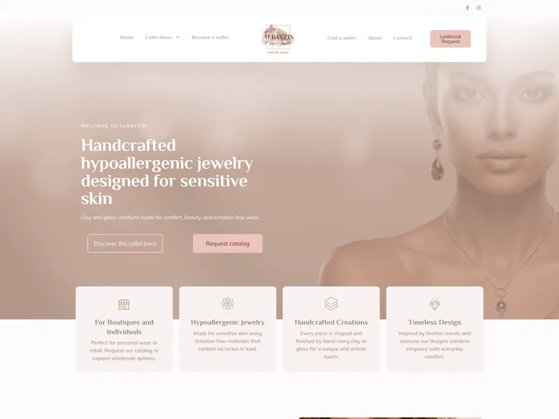 Homepage of Albayzin Creations with handmade hypoallergenic jewellery