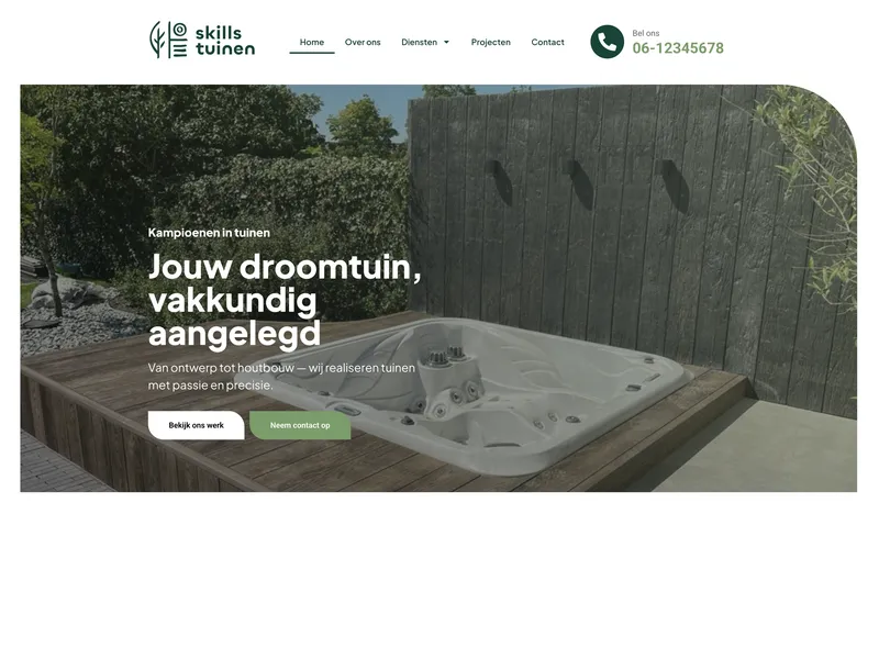 Homepage of Skills tuinen with a landscaped garden and the headline Your dream garden, expertly built