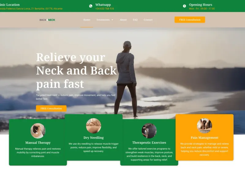 Homepage of physiotherapy practice Back & Neck in Alicante