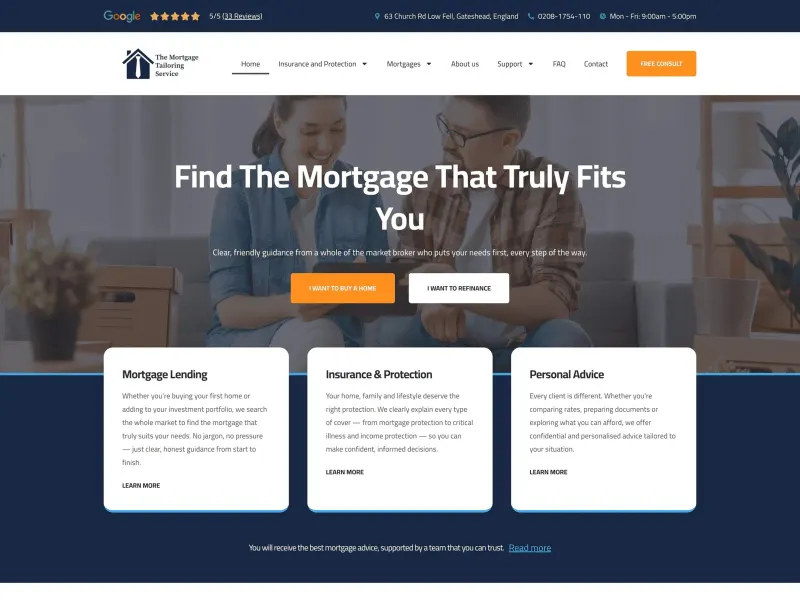 Homepage of The MTS with the headline Find the mortgage that truly fits you